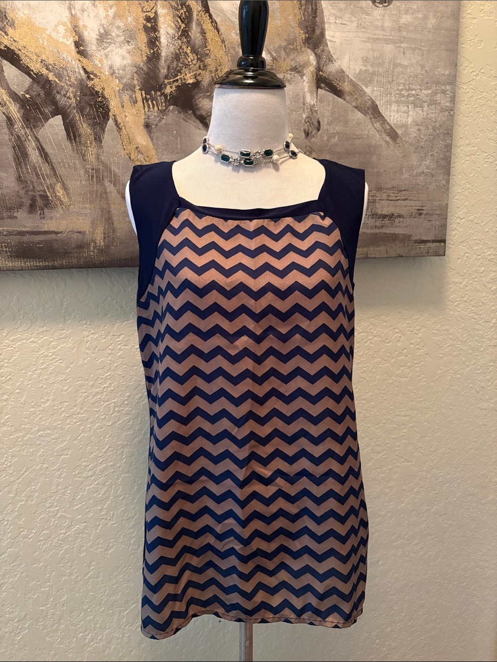 Navy and Tan Chevron blouse ❤️